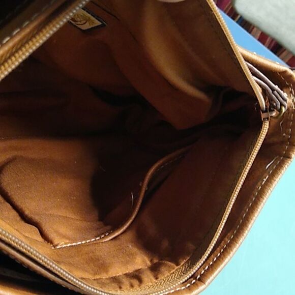 Caribbean Joe Purple and Brown Floral Shoulder Bag with Leather Accents - Picture 7 of 11